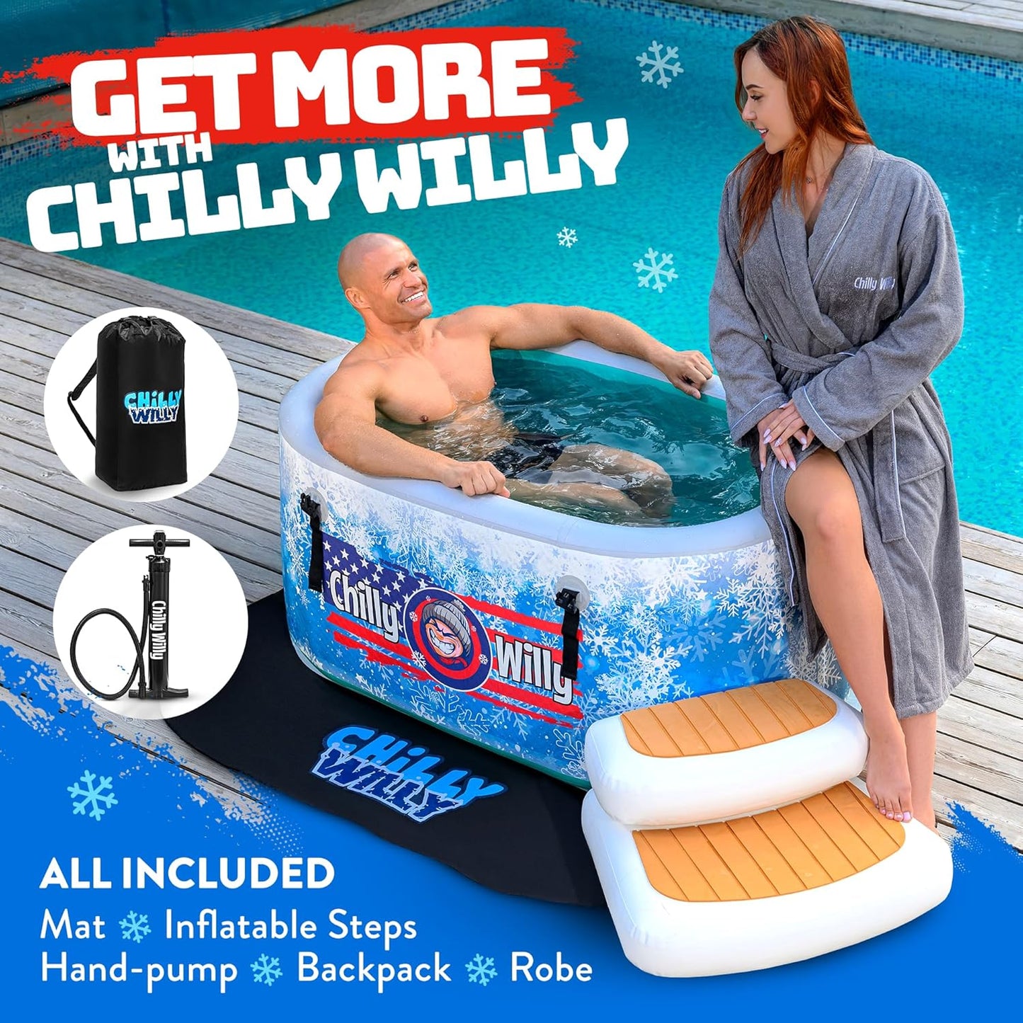 Chilly Willy Ice Plunge Tub & Accessories - Portable Inflatable Ice Bath - Outdoor Ice Tub for Athletes - Cold Water Plunge Tub - Athlete Recovery - Self Care - Rest and Relaxation Gifts