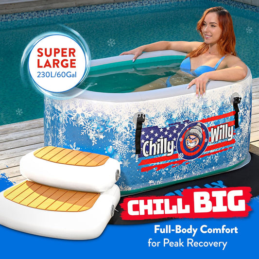 Chilly Willy Ice Plunge Tub & Accessories - Portable Inflatable Ice Bath - Outdoor Ice Tub for Athletes - Cold Water Plunge Tub - Athlete Recovery - Self Care - Rest and Relaxation Gifts