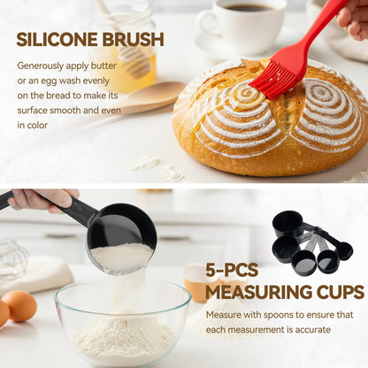 Kikcoin Bread Proofing Basket, 9 Inch Round Sourdough Proofing Basket with Linen Liner, Bread Lame and Dough Whisk for Kitchen