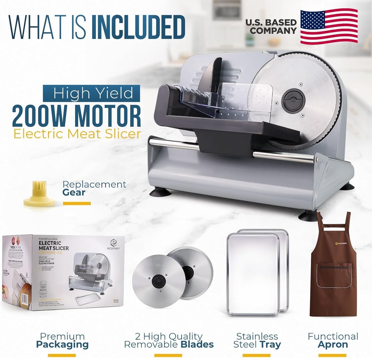 Meat Slicer, 200W Powerful Electric Food Slicer-Deli Meat Slicer Machine for Home Use for, Cheese, Bread, Vegetables-2 Round 7.5" Stainless Steel Blade, Child Lock Protection & Adjustable Thickness