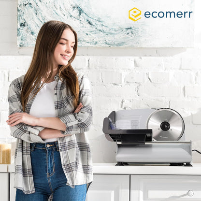 Meat Slicer, 200W Powerful Electric Food Slicer-Deli Meat Slicer Machine for Home Use for, Cheese, Bread, Vegetables-2 Round 7.5" Stainless Steel Blade, Child Lock Protection & Adjustable Thickness