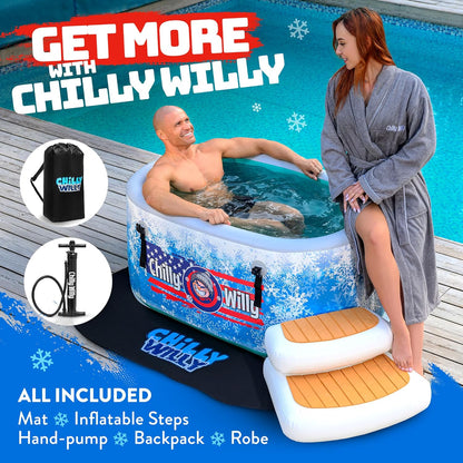 Chilly Willy Ice Plunge Tub & Accessories - Portable Inflatable Ice Bath - Outdoor Ice Tub for Athletes - Cold Water Plunge Tub - Athlete Recovery - Self Care - Rest and Relaxation Gifts
