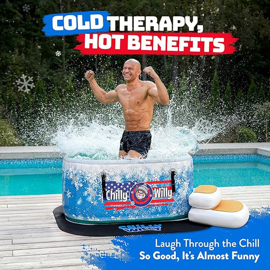 Chilly Willy Ice Plunge Tub & Accessories - Portable Inflatable Ice Bath - Outdoor Ice Tub for Athletes - Cold Water Plunge Tub - Athlete Recovery - Self Care - Rest and Relaxation Gifts