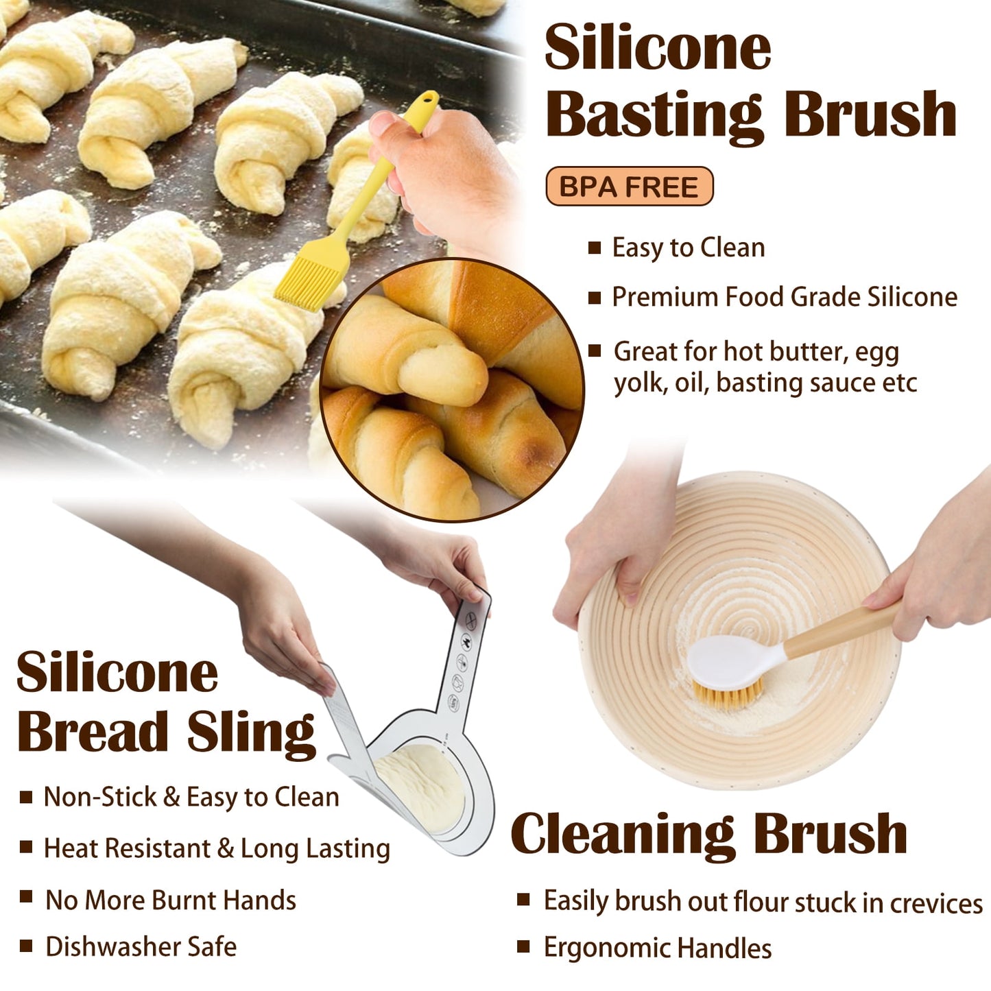 Mirdinner Bread Proofing Basket Set, 9 Inch Round & 10 Oval Bread Banneton Basket with Lame, Dough Scraper, Dough Whisk, Silicone Bread Sling for Making Baking Fermentation