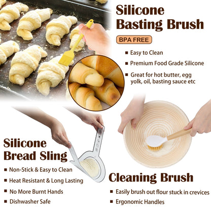 Mirdinner Bread Proofing Basket Set, 9 Inch Round & 10 Oval Bread Banneton Basket with Lame, Dough Scraper, Dough Whisk, Silicone Bread Sling for Making Baking Fermentation
